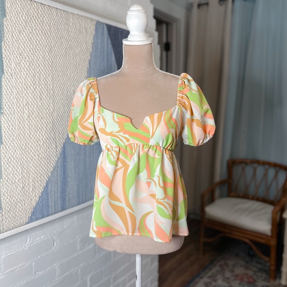 Honey and Sparkle Pastel Pink and Green Psychedelic Print Babydoll Shirt